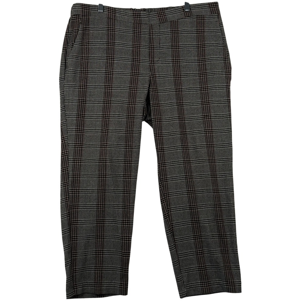 Old Navy Womens 16 Pull On Capri Pant Grey Plaid Cropped Elastic Waist Trousers‎